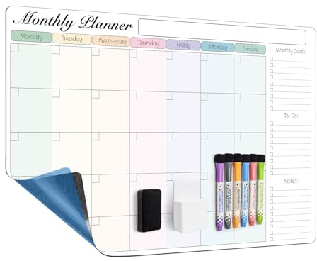 MCCORL 60×40cm Whiteboard Wall Monthly/Weekly Planner, Self Adhesive (Stick on Any Smooth Surface) Family Planning Board, Dry Wipe Planner, Memo Board (Monday to Sunday)