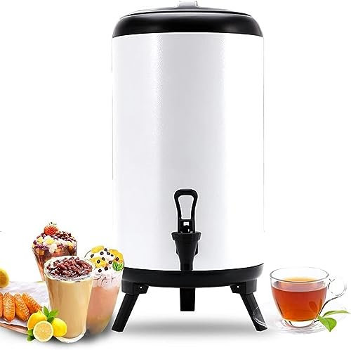 6L 8L 10L 12L Urnenkessel Heiß- und Kaltwasserspender Edelstahl Tee-Wärmflasche mit Wasserhahn Tragbarer Griff Große Kapazitätsversiegelung für Catering Büro Hotels Party-12L-Weiß