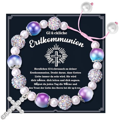 YADOCA Bracelet de Première Communion et Baptême pour Filles - Bracelets de Perles en Croix Personnalisés