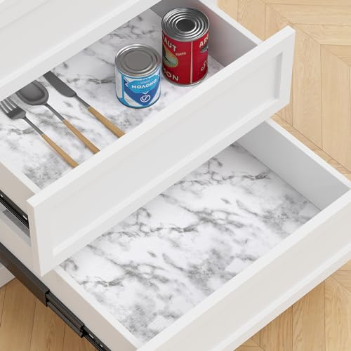 Shelf Liner, Drawer Liner, Kitchen Cabinet Liner Non-slip Liner Waterproof & Oil-proof Kitchen Cupboard Liners Non-Adhesive & Washable Drawer Mat Protect Dresser Shelves Bathroom 30cm x 150cm Marble