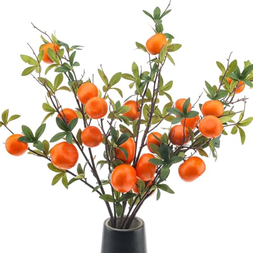 Woration 3Stück Künstliche Apfelsine Baum Zweigstellen Gefälschte Frucht Mandarine Pflanzen Zweig Plektren für Haus Dékor Büro Hochzeit Requisiten 95cm