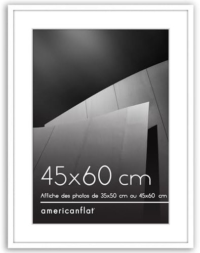 Americanflat Marco de Fotos de 45x60 cm en Blanco - Marcos de Fotos 35x50 cm con Paspartú o 60x45 cm sin Paspartú - con Molduras Finas y Cubierta de Plástico Resistente