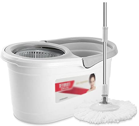Juego de fregona y Cubo giratorios Spin Mop Bucket con Conjunto de escritorios, Mango de fregona de Acero Inoxidable, 2 Cabezas de Microfibra Lavables Fregonas de Microfibra (Color : A)