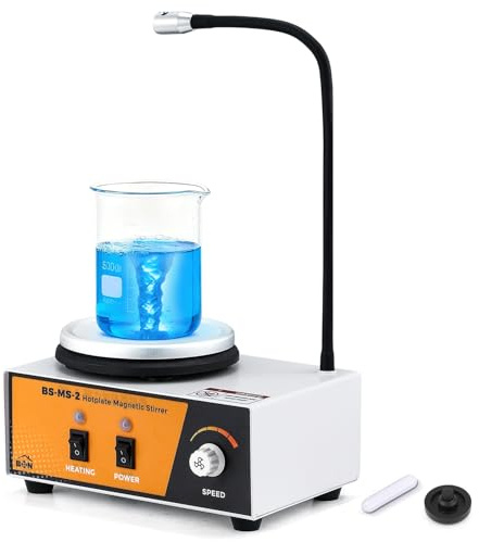 Bonvoisin Magnetisches Rührheizplättchen, 2L 0-2600 U/min Laborrührgerät 100℃ mit biegsamer Sensorhaltestange, 120 * 120mm Magnetrührer 180W Heizleistung (EU) | 120 mm Aluminium Platte, Bürstenlosem Motor, Geräuscharm, Inklusive 1 Rührstäbe für Labor, Schule, Kosmetik