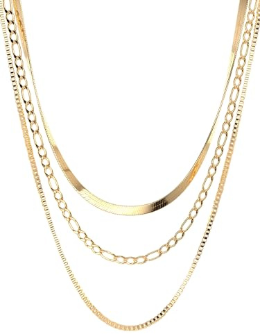 THIORA Halskette Damen Edelstahl Layering Kette Dreireihig Gold