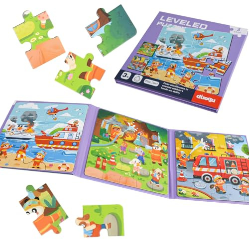 ASTARON Magnetische Puzzle für Kinder 16-20-25 Teile Feuerrettungs Kinderpuzzle ab 3 Jahre, Beschäftigung für Kinder im Autofahrt Flugzeug, Kindergeburtstag Geschenke