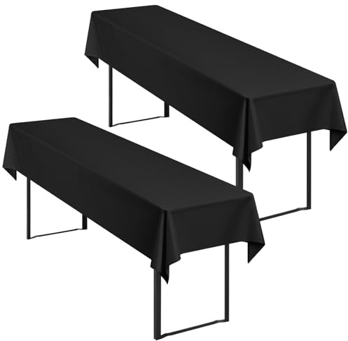 Showgeous 2 Stück Biertisch-Tischdecken für Bierzeltgarnitur, Schwarz | 250 x 100cm, Blickdichte, waschbare Polyester-Tischdecken für 50 und 70 cm breite Biertische und Bierzeltgarnituren