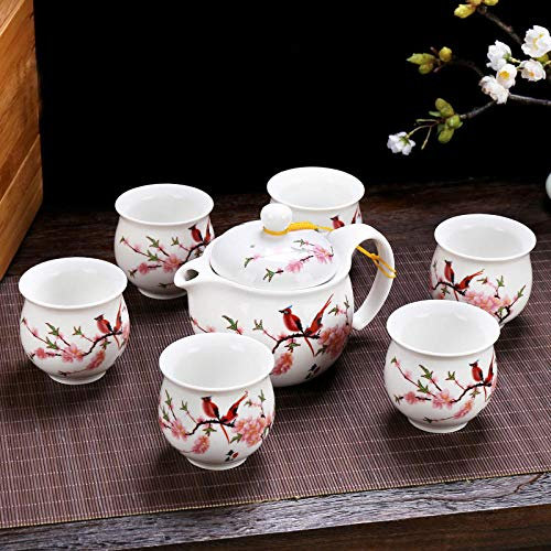 MOKLYF 7pcs / Set New Tea Cup Set Full Set of Ceramic teapot Large Blue and White Porcelain Double Anti-Scald Tea Set Tea se-200-400ml_Set(