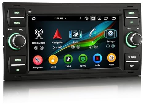 Erisin 8 Núcleos 4GB+64GB Android 16 DAB+ Radio Coche Bluetooth para FORD Focus S-Max C-Max Galaxy Kuga Fiesta Transit Connect Navegador Estéreo CarPlay Android Auto Wifi 4G USB FM Control del volante