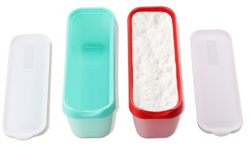 Fyeme Lot de 2 récipients à crème glacée de 1,5 l - Isolation à double paroi - Bac à crème glacée avec couvercle empilable - Forme fine - Passe au lave-vaisselle - Pour crème glacée (rouge + vert)