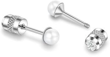 Perle Titan Ohrringe Hypoallergen Damen Herren Mädchen G23 Titan Ohrstecker mit Schraubverschluss Kleine Perlen Ohrstecker 4mm