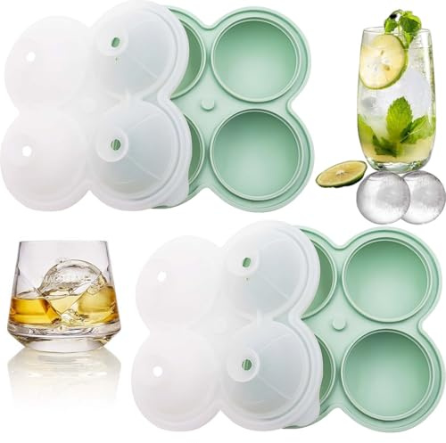 Hiqiku Hiqiku 2er-Pack Silikon Eiswürfelform mit Deckel, 8 runde Eiswürfel 6 cm, Eiswürfelform mit Deckelg, BPA-frei, wiederverwendbar, für Whisky, Cocktails, Kaffee & Getränke (Grün)