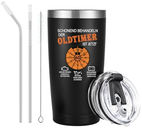 Livole 60.ter Geburtstag Mann, Geschenke 60 Geburtstag Mann, Schonend Behandeln Thermobecher, Lustige Geschenke für Männer zum 60, Geburtstagsgeschenk Jahre, 600ml Doppelwandig Coffee to go Becher