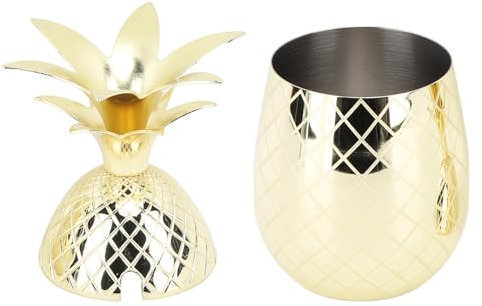 F&Y Tasse à ananas en acier inoxydable avec couvercle 500 ml de cocktail réutilisable Gobelet pour le bar à la maison du bar à la maison (Ou)