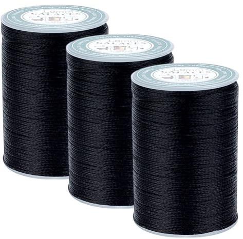 WEBEEDY 229.8 yards 1mm Fil Ciré de Couture en Cuir pour Couture à la Main Fil de Couture en Cire pour la Réparation de Chaussures la Reliure de Livres et les Loisirs Créatifs DIY (1mm, Noir)