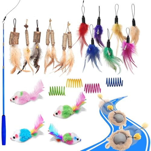 WOWF Cat Toys 24 PCS, Interactive Cats Toys for Indoor Cat, Speedy Tail 2.0 Cat Toy, Silvervine Sticks Feather Mouse Toy for Kittens