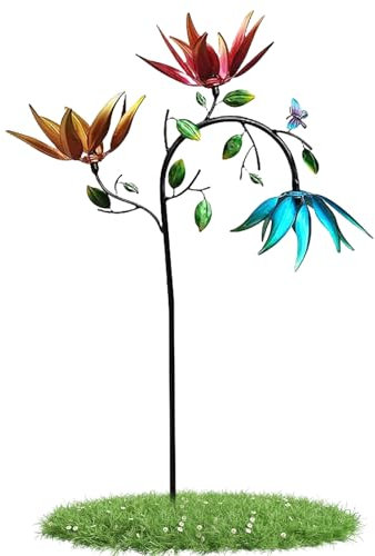 Moulins À Vent, Décoration De Jardin Extérieur Avec Fleurs Et Papillons, Moulin À Vent Élégant Et Rétro Pour Jardin Extérieur, M-oulin À En Métal À Installation Facile Pour Décoration De J-ardin