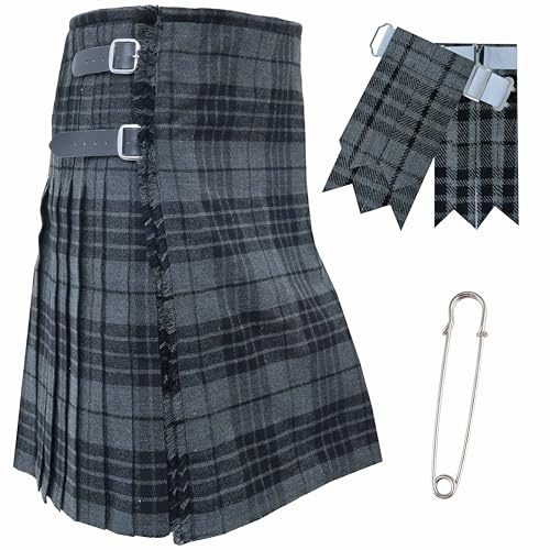Kilt da uomo – Tartan scozzese tradizionale 4,57 m 16oz lana acrilica premium, kilt tartan fatti a mano con 3 cinturini in pelle - Include flash per kilt e spilla per kilt, Belly Button 48