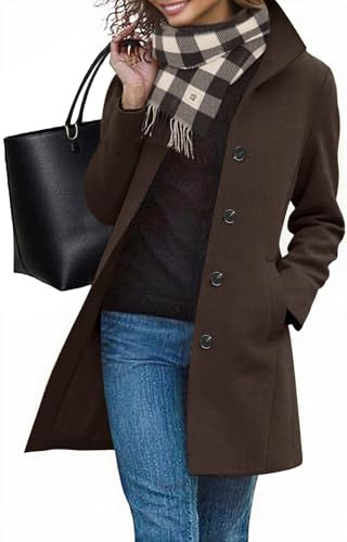 RITOSTA Abrigo Paño Mujer Invierno Elegantes Abrigos Largo Otoño Chaqueta Entretiempo Moda Gabardina Tench Coat con Botones(Marrón oscuro,L)