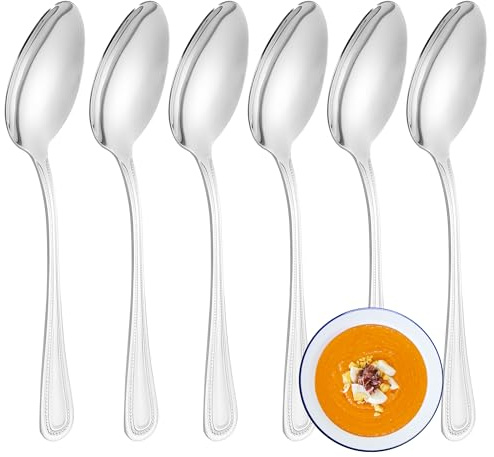 FAMILY Pack 6 Cuchara de Sopa 20x4.3CM Acero Inoxidable Diseño Punto, Elegancia y Funcionalidad para Cada Ocasión, Cubiertos de Alta Gama para Hogar y Restaurante