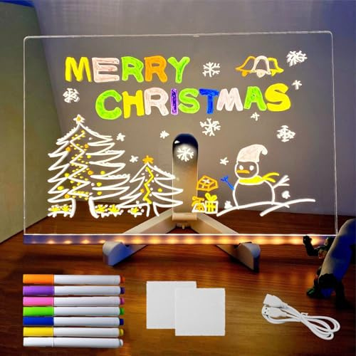 Tableau Notes LED avec Couleurs,Tableau à Message LED,Led Note Board avec Stylo de 7 Couleurs,Apporter Support Réglable,Effaçable,Disponible Sous Forme de Bloc Notes,pour Ecole, Maison,(30 x 20 cm)