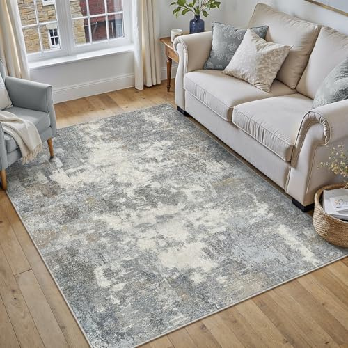 PureCozy Tappeto Salotto 120x180cm Moderno Astratto Tappeti, Blu&Grigio