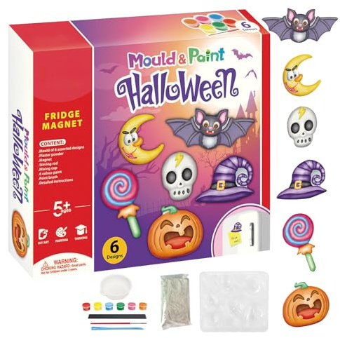 Uoqpty Figuras de yeso de Halloween para pintar, moldear, Halloween, listas para pintar, figuras de fantasma, calabaza, sin pintar, manualidades para fiestas de adultos con imán