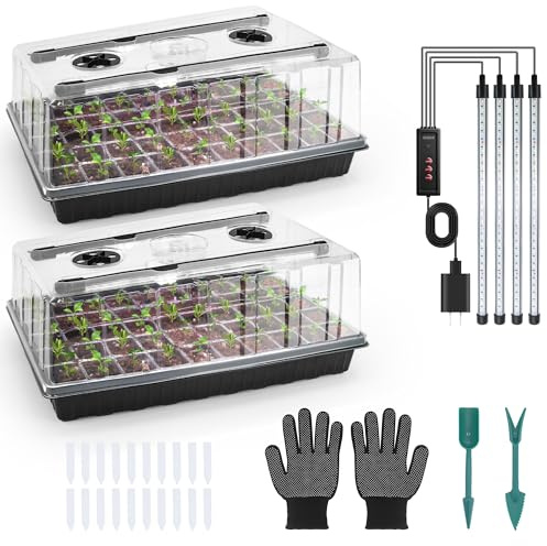 Mulctun 120-Cell Seed Starter Tray with Grow Light, Seedling Starter Trays with 4.08 Humidity Dome, Self-Watering Plant Germination Trays,Seed Starter Kit for Seeds Growing