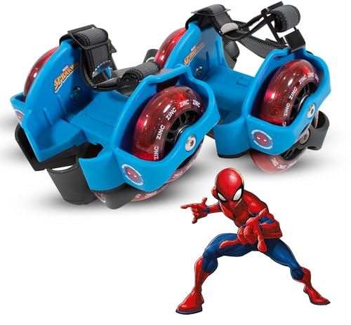Zinc Officially Licensed Marvel Spiderman Street Gliders - For Ages 5+, Detachable Roller Skates for Shoes, Light-up Wheels, ABEC 7 Bearings for Roller Skate Shoes & Heel Brake