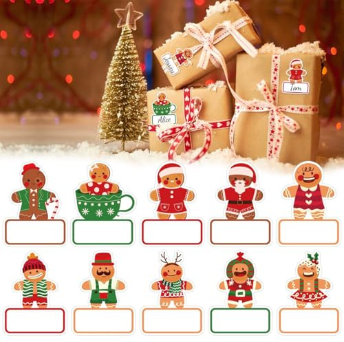 YUVKIN 100 Pezzi Adesivi Regalo Etichette Natalizie Scrivibili Decorazioni Marmellata Sticker (Natale Omino di Pan di Zenzero Christmas)