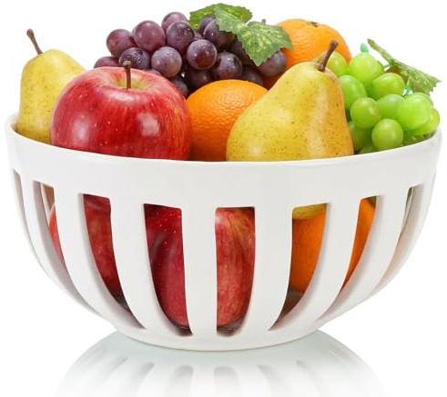 YIMITEE Frutero de cerámica, cesta grande de frutas de 9.5 pulgadas con agujeros, soporte decorativo para verduras para encimera de cocina, cuenco hueco para servir pan para centro de mesa, decoración