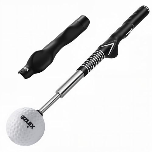 xinze Retractable Golf Swing Trainer and Club Grip Trainer 2-in-1 Bundle,Right Hand Golf Training Aid,Click Stick