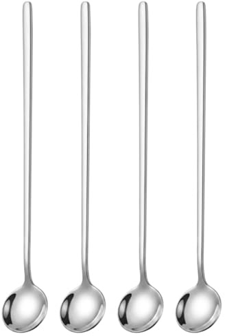 Set di 4 cucchiaini da caffè, in acciaio inox 304 lucidato, con manico lungo 24,1 cm, per espresso, gelato, dessert, lavabili in lavastoviglie, set regalo (argento)
