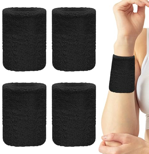 4 Pcs Sweat Bands Wristbands,Sweats Wrist Band Men Sweatband Wristband Black Athletic Elastic Cotton Strip Bracelet Soft Protect Sweat-Absorbing,for Mens Womens Tennis Running Basketball Gymnastics