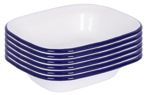 Argon Tableware 18 x 13.5cm White Enamel Pie Dishes with Blue Rims - Pack of 6 - Baking Tray, Oven Safe Metal Dish for Pies, Cobblers, Lasagne, Camping, Picnic, Rustic Kitchen Bakeware