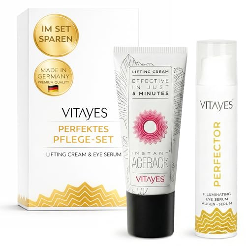 VITAYES Skincare Set Vegan - Instant Ageback 15 ml Mit Soforteffekt - Perfector Augenserum 15 ml - Anti Aging Gesichtscreme und Augenpflege Routine für Sichtbar Gepflegte Haut - für alle Hauttypen