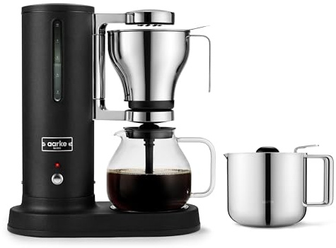 aarke Coffee Maker, electric drip brewer with automatic drip stop, glass carafe, brews a full pot in under 6 minutes, SCA certified, matte black