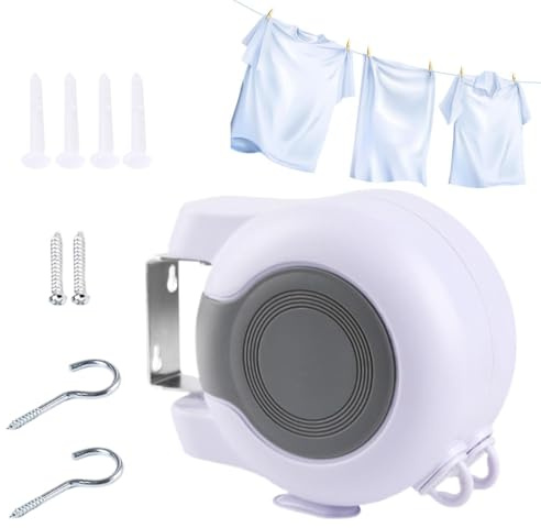 Tendedero retráctil para interiores, 42 pies, portátil, resistente al viento, para el hogar, para viajes, camping, , pared, crucero, ducha, paraguas, patio, balcón, sótano, techo, patio