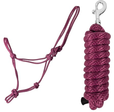 JA Horse JA4034 Knotenhalfter Set mit Karabinerhaken, Burgundy, Pony | Bolt Snap, Bodenarbeit Pferd, Halfterset, Seilhalfter, Trainerstrick, Reitseil, Reitsport Zubehör, Profi