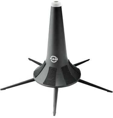K&M 15240 Flügelhornständer Schwarz Kunststoff - Gummierte Kegelspitze mit Schraubfüßen - Transport im Schalltrichter