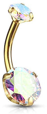 beyoutifulthings Bauch-nabelpiercing 2 Regenbogen-Effekt Zirkonia Rund 8mm Nabel-Piercing Chirurgenstahl Bananabell viele Farben Stab 1,6/10mm