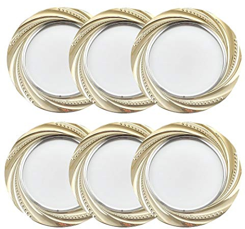 Insun Juego de 6 Bajo Platos Bandejas Redondas de Acero Inoxidable Bandejas de presentación para Pasteles o Buffet frío Plata Oro 35cm Diámetro