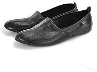 Miss Tesettür Zapatos de cuero genuino Halal hechos a mano para Tawaf y Umrah o casa, zapatillas, Islam Mest, Negro, 43 EU