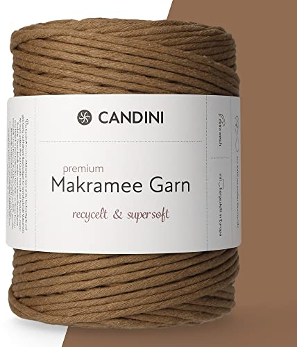 Candini Premium Makramee Garn | macchiato | 3mm x 200m | 100% recycelte Baumwolle aus Portugal | Makramee Baumwollgarn, DIY