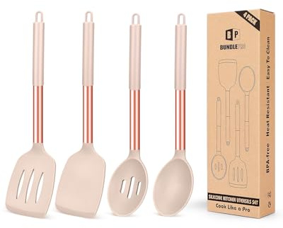 4 Stück Silikon-Kochutensilien-Set, antihaftbeschichtet, groß, solide Spatel, hitzebeständig, schwarze Schlitzlöffel, ideal BPA-freie Küchenwender zum Braten, Mischen, Servieren, Abtropfen