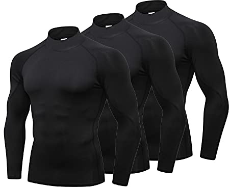 LANBAOSI 3-pack/2-pack herr Mock Polokrage kompressionsskjortor långärmad solskydd skjortor kylning träning gym toppar undertröja