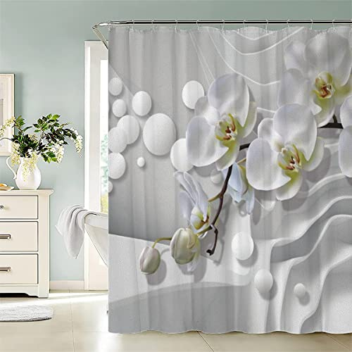 JIARAO Duschvorhang 180x180 cm Weiße Orchidee, Wasserdicht & Anti-Schimmel, Waschbarer Polyester Stoff mit 12 Ringen, 3D Digitaldruck, für Badezimmer Dusche Badewanne, Modern & Elegant