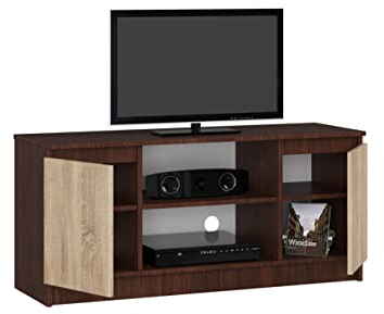 BDW Byrå, RTV-skåp, TV-apparat, gott om förvaringsutrymme, garderob, hall, vardagsrum, sovrum byrå, multifunktionsskåp. Mått: 120 x 55 x 40 cm (wenge – Sonoma-ek)