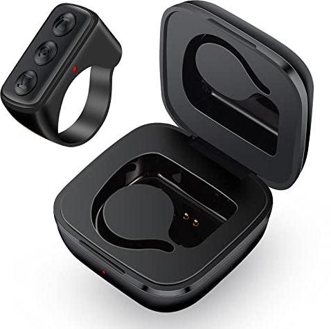 Tik Tok Bluetooth Fernbedienung FB, Tiktok Fingerspitzen Seitenwender Scrolling Ring Wiederaufladbares Selfie Kamera Fernauslöser mit Kabelloses Ladecase für iPhone/Android/iPad (Schwarz)