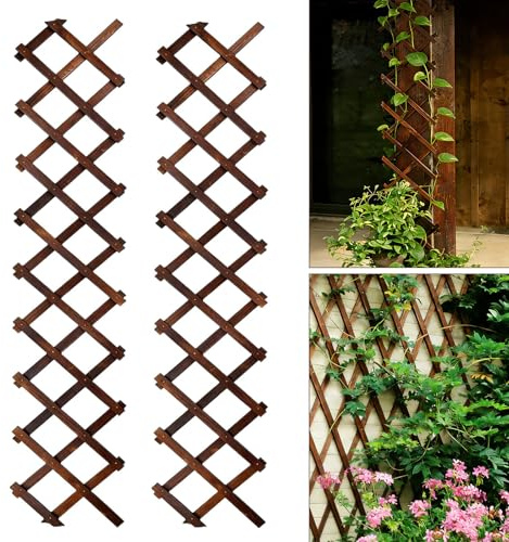 2 Pcs Expandable Garden Trellis, 13 x 68 Thickened Wooden Lattice Trellis for Climbing Plants Outdoor Ivy Vine Rose Clematis for Garden Fence Wall Patio Room Decor (2)